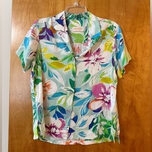 Jams World Crystal Camp Shirt Floral Rayon Hawaiian Colorful Vintage Small